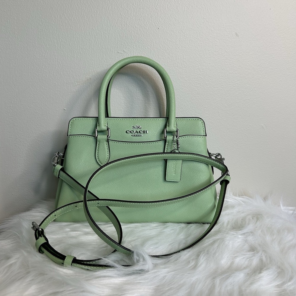 Coach Mini Darcie Carryall Pistachio Green Crossgrain Leather Satchel Excellent - Picture 3 of 14